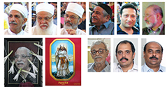 (Clockwise, from top l): Ervad (Dr) Ramiyar Karanjia, Ervad Asphandiar Dadachanji, Dastur (Dr) Peshotan Mirza, Dinshaw Mehta, Jimmy Mistry, Khojeste Mistree, Aspi Forbes, Khushru Patel, Noshir Daboo, bookcover, late Paeterasp Patel